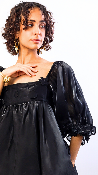 ORGANZA SATIN BLACK PUFF DRESS