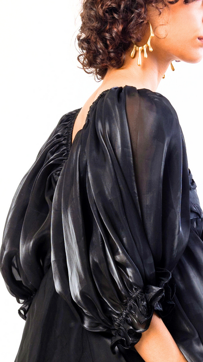 ORGANZA SATIN BLACK PUFF DRESS