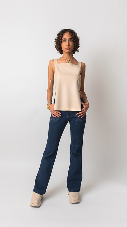 Vegan Leather Laser-Cut Top